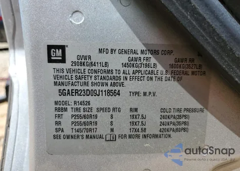 2009 Buick Enclave Cxl z USA, uszkodzony, nr VIN 5GAER23D09J118564